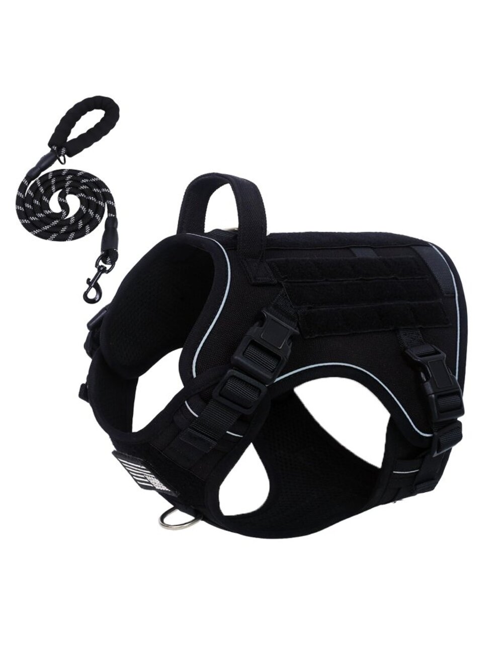 BUMBIN Tactical Dog Harness with Leash Set - Black, Small